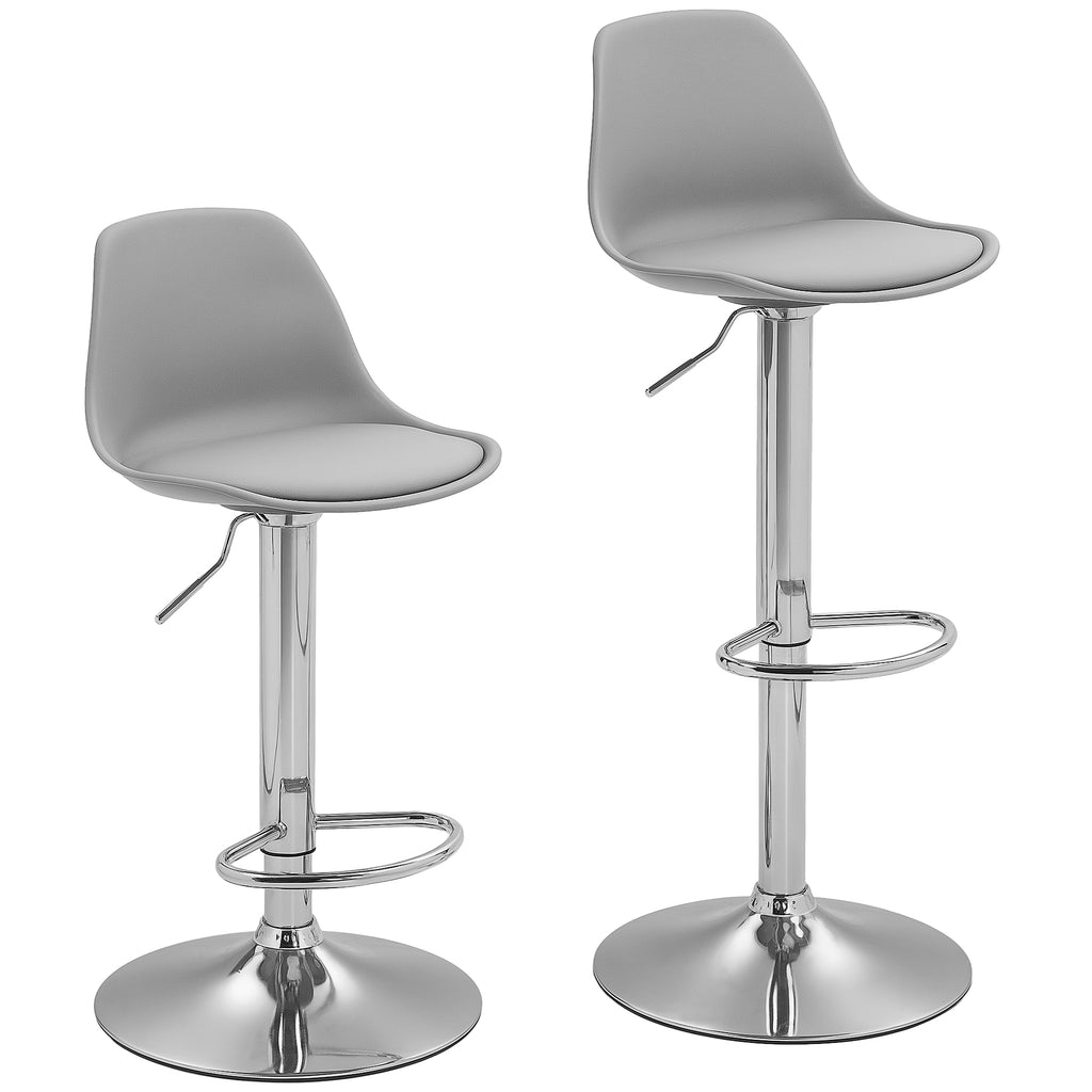 HOMCOM Set of 2 Bar Stools with Backrest and Footrest, in PP, PU Leather and Steel, 38x42x82-104 cm, Grey