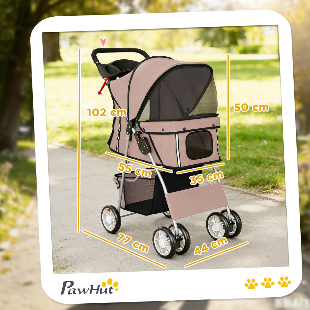PawHut Folding Dog Stroller with Reflectors, Swivel Wheels, Brakes, and Washable Cushion, Coffee