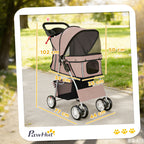 PawHut Folding Dog Stroller with Reflectors, Swivel Wheels, Brakes, and Washable Cushion, Coffee