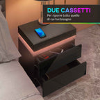HOMCOM 16-Color LED Nightstand with 4 Modes and 2 Drawers, Wooden, 45x35x52 cm, Black