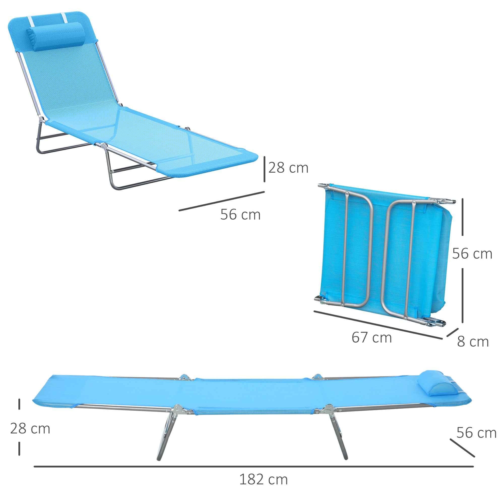 Outsunny Folding Sun Lounger with Reclining Backrest and Cushion, 182x56x24.5cm