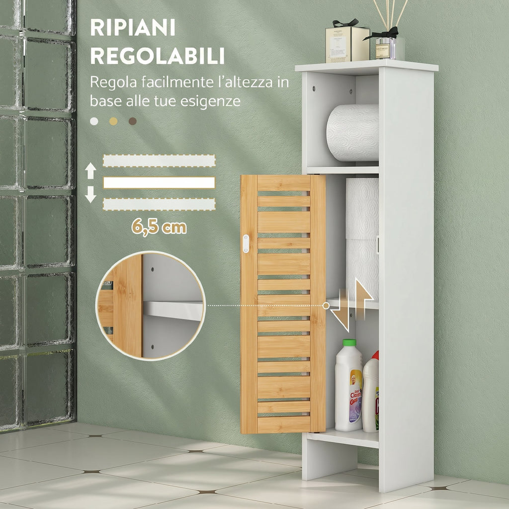 HOMCOM Bathroom Cabinet with Toilet Paper Holder, Tall and Slim Cabinet with Adjustable Shelf, 78 cm, White