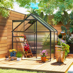 Outsunny Polycarbonate and Aluminum Greenhouse with Hinged Door and Roof Window, 192.5x131x200 cm, Gray