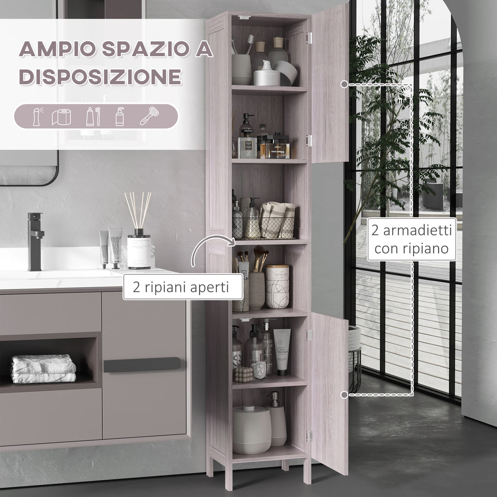 Kleankin Bathroom column in MDF with 2 lockers and 2 open shelves, 30x32x172.5 cm, wooden color - Borgè