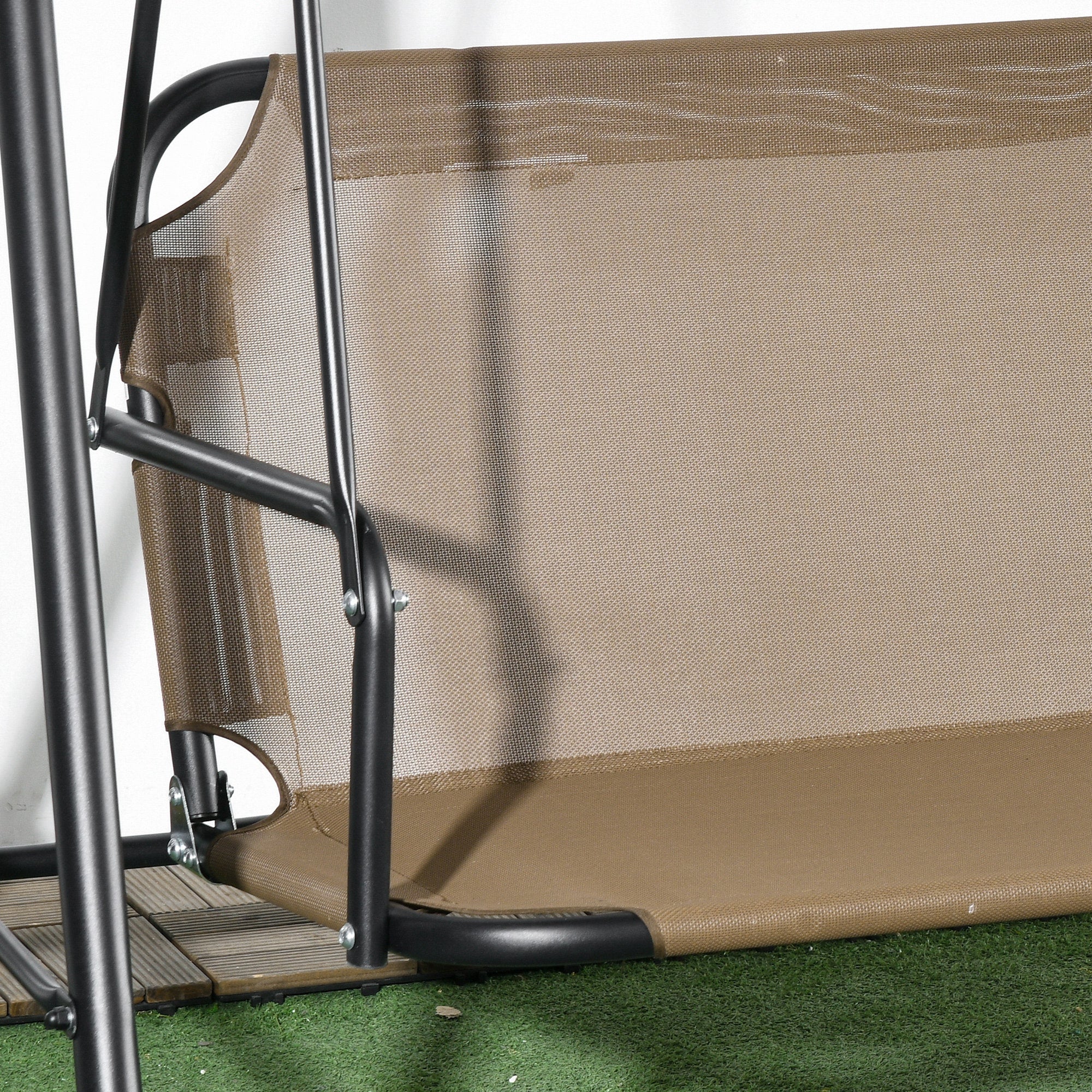 3 Seater Garden Swing with Adjustable Cover, Steel and Polyester, 172x110x153 cm, Brown and Grey