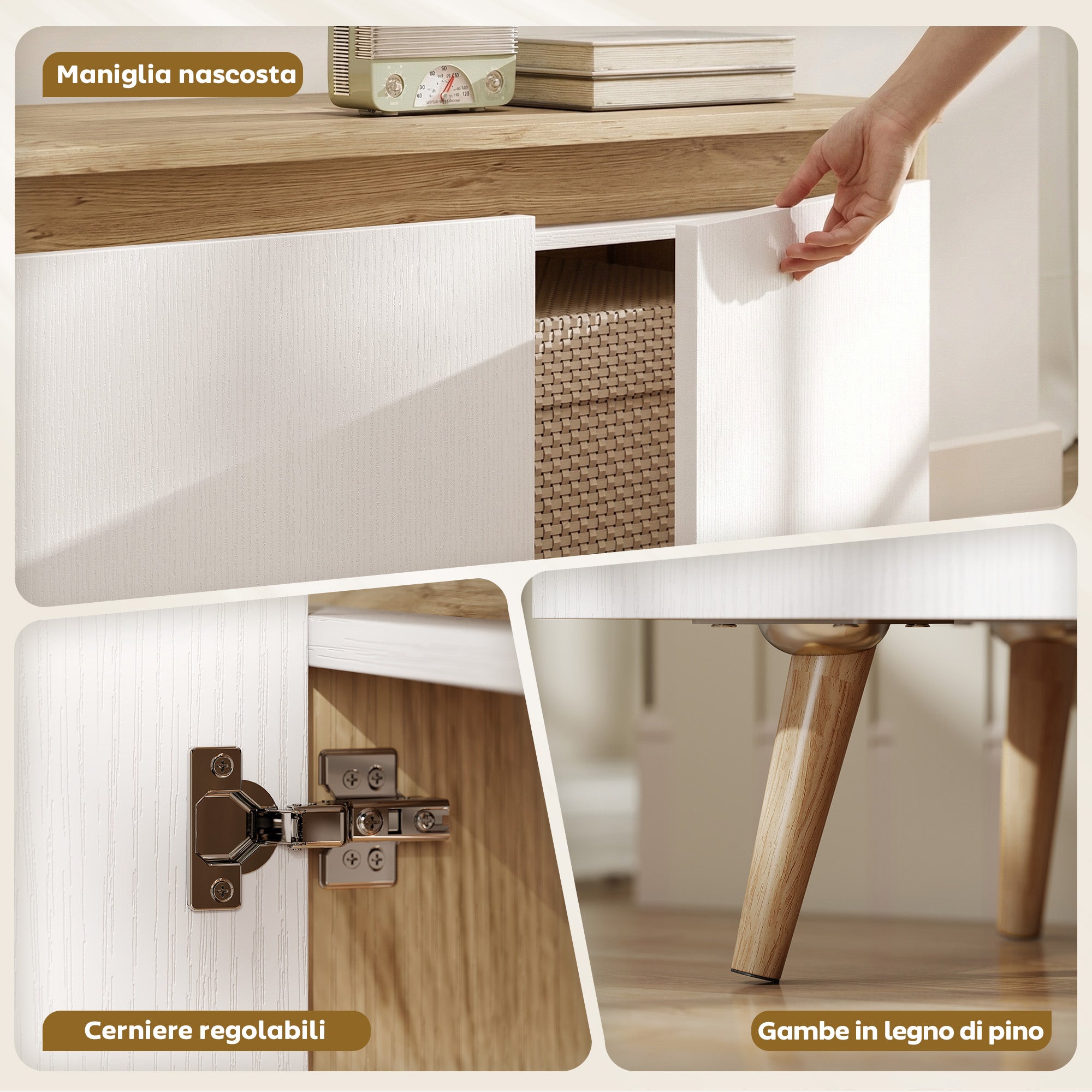 HOMCOM 55" Max 3-Section TV Stand with Adjustable Shelf, Wooden, 120x35x45.5 cm, White and Oak