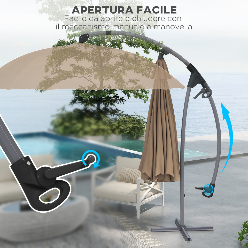 Decentralized Garden Umbrella 2.7m with Crank Opening and 16 Fiberglass Ribs, Khaki - Borgè