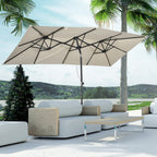 Double Tilting and Adjustable Umbrella with Cord, in Polyester and Metal, 150x295x170-214 cm, Cream