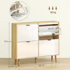 Slim Modern Shoe Rack with 4 Tilting Drawers for 20 Pairs of Shoes, 105x24x92.5 cm, White