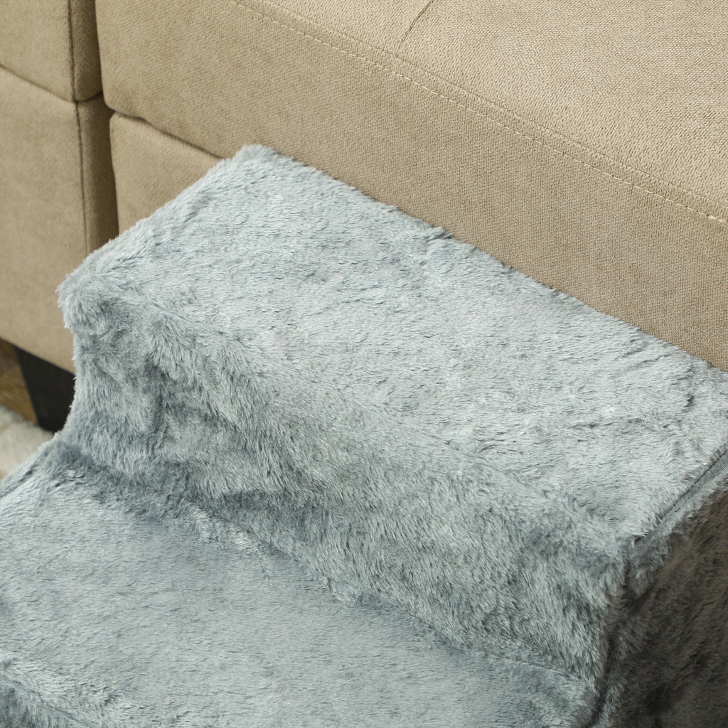PawHut 3-Step Dog Ladder, 4.5kg Removable and Washable Velvet Step for Dogs and Cats, Light Grey