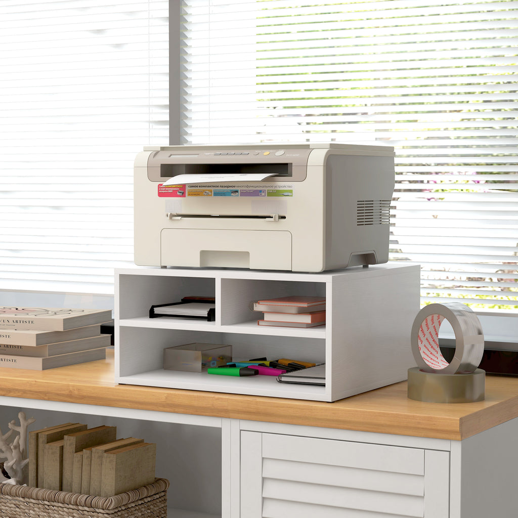 Office Printer Stand with 3 Open Shelves, 2 Levels, 47 x 40 x 22.5 cm, White