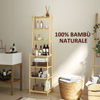 7-Tier Bathroom Shelf Unit Bamboo Storage Unit, 44x33x180 cm, Wood Color