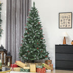 210cm Indoor Christmas Tree with 928 Branches, Pine Cones and Red Berries, Metal Base, Green