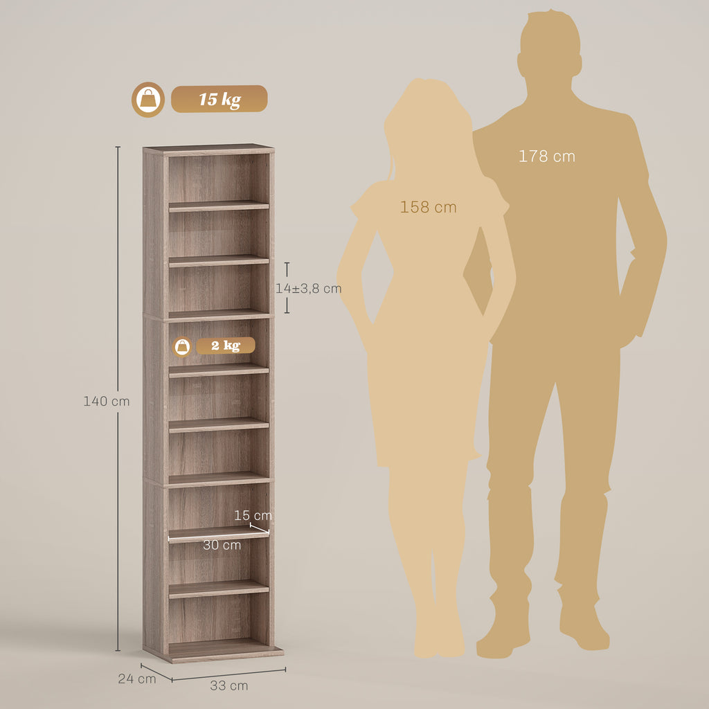 HOMCOM CD Storage Rack with 6 Adjustable Shelves, 260 CDs/120 DVDs Capacity, 33x24x140 cm, Wood Color
