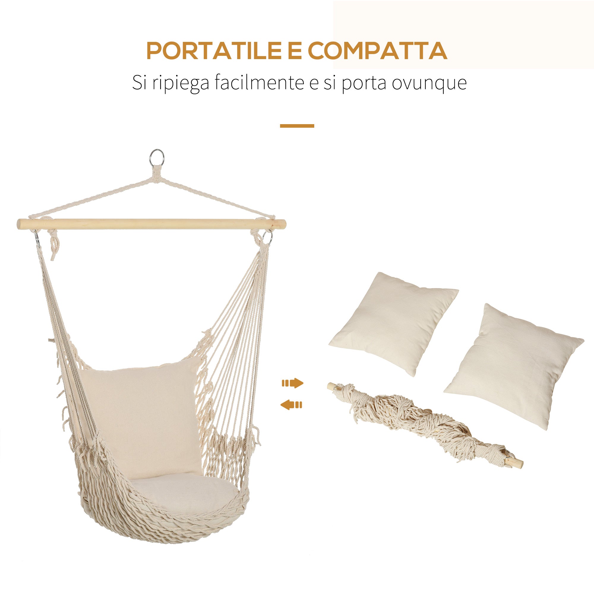 Outsunny Shabby Chic Indoor/Outdoor Rope Garden Hammock, White