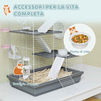PawHut 4-Tier 16-Tube Hamster Cage with House, Ramp, and Accessories, Metal and Plastic, 47x30x70 cm, Grey