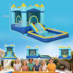 4-in-1 Inflatable Castle for Kids, Slide, Trampoline, Ball Pool/Water Playground, Basketball Hoop, Ages 3-8, Blue