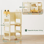 AIYAPLAY Montessori Tower for Children 2-5 Years with Blackboard and Table, Wooden, 57x39x93 cm, Wood Color