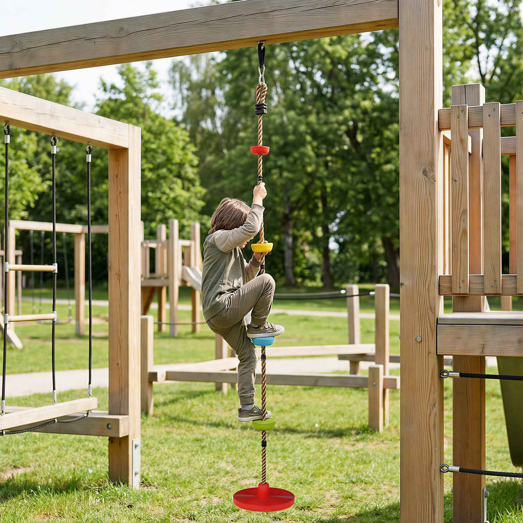 AIYAPLAY Children's Climbing Rope with Platforms and Disc Seat, in HDPE and PE, Ø30x4 cm, Red