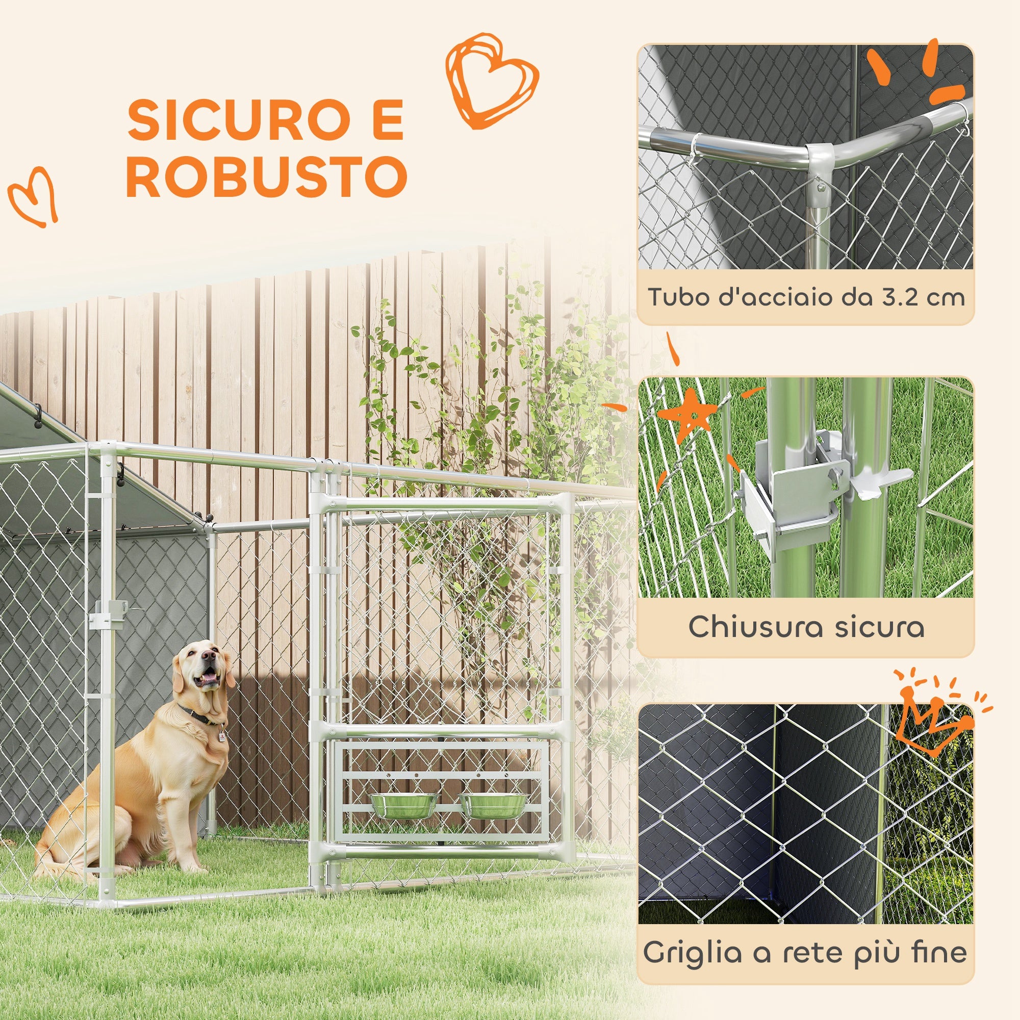 Dog Playpen with Covers and Rotating Bowls, Steel and Oxford Fabric, 4x2.3x1.5 m, Silver