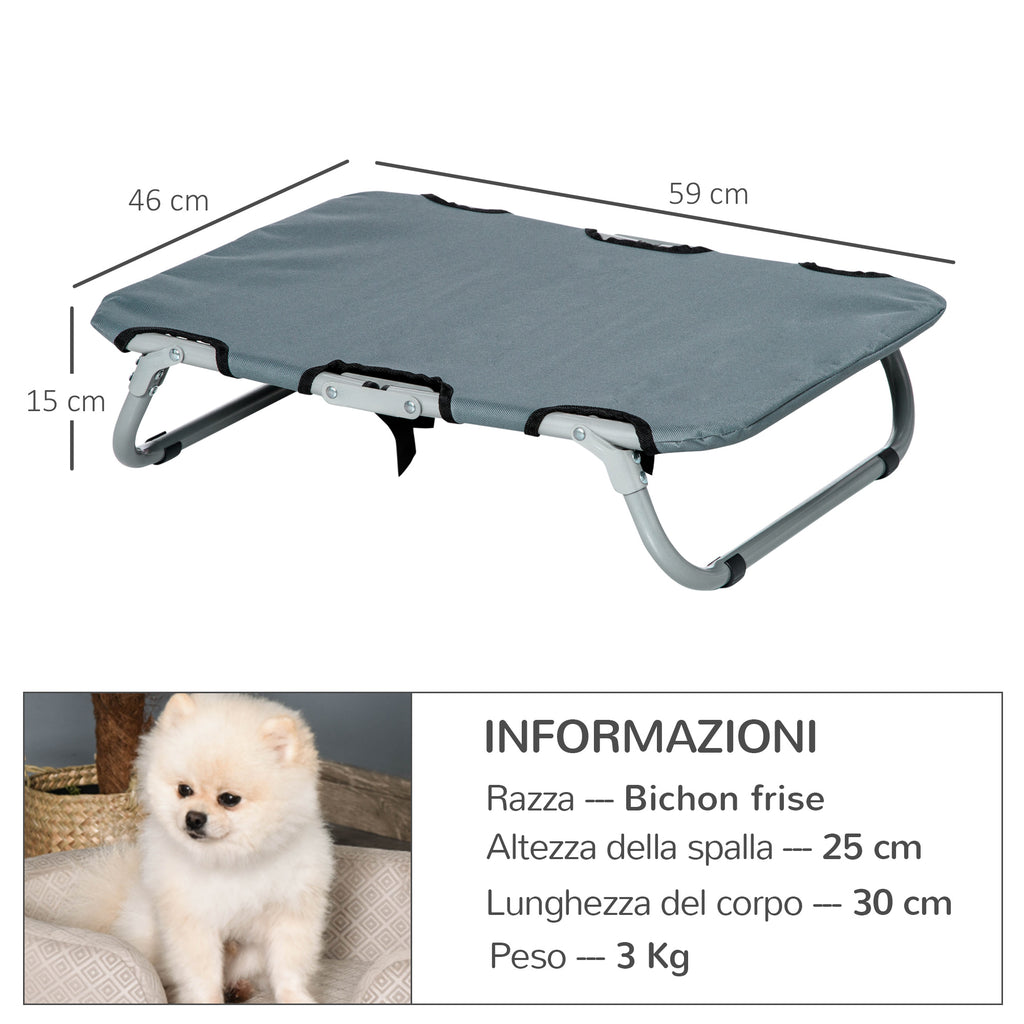 Folding Dog Bed in Steel and Oxford Fabric for Indoor and Outdoor Use, 59x46x15 cm, Grey