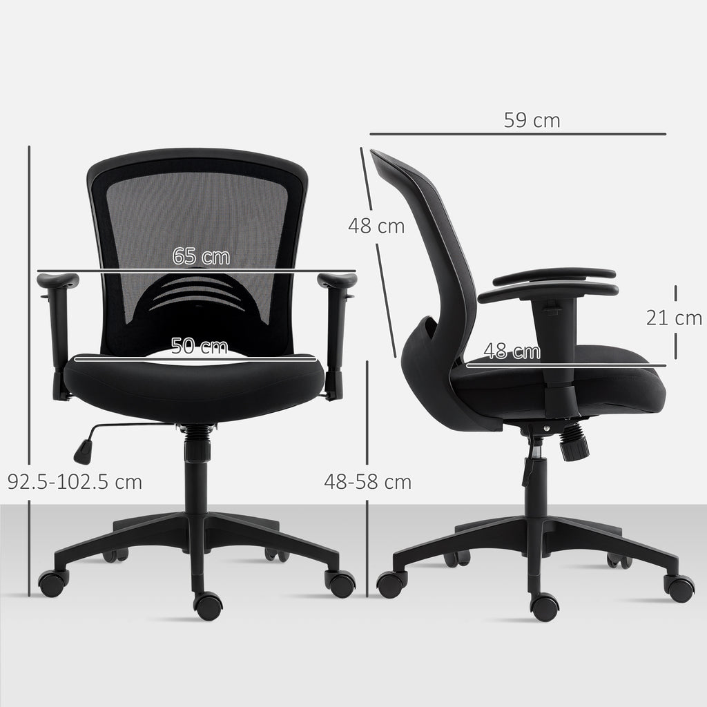 Breathable Mesh Office Chair, Height-Adjustable Reclining, 65 x 59 x 92.5-102.5 cm, Black