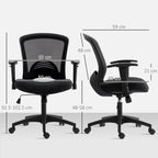 Breathable Mesh Office Chair, Height-Adjustable Reclining, 65 x 59 x 92.5-102.5 cm, Black