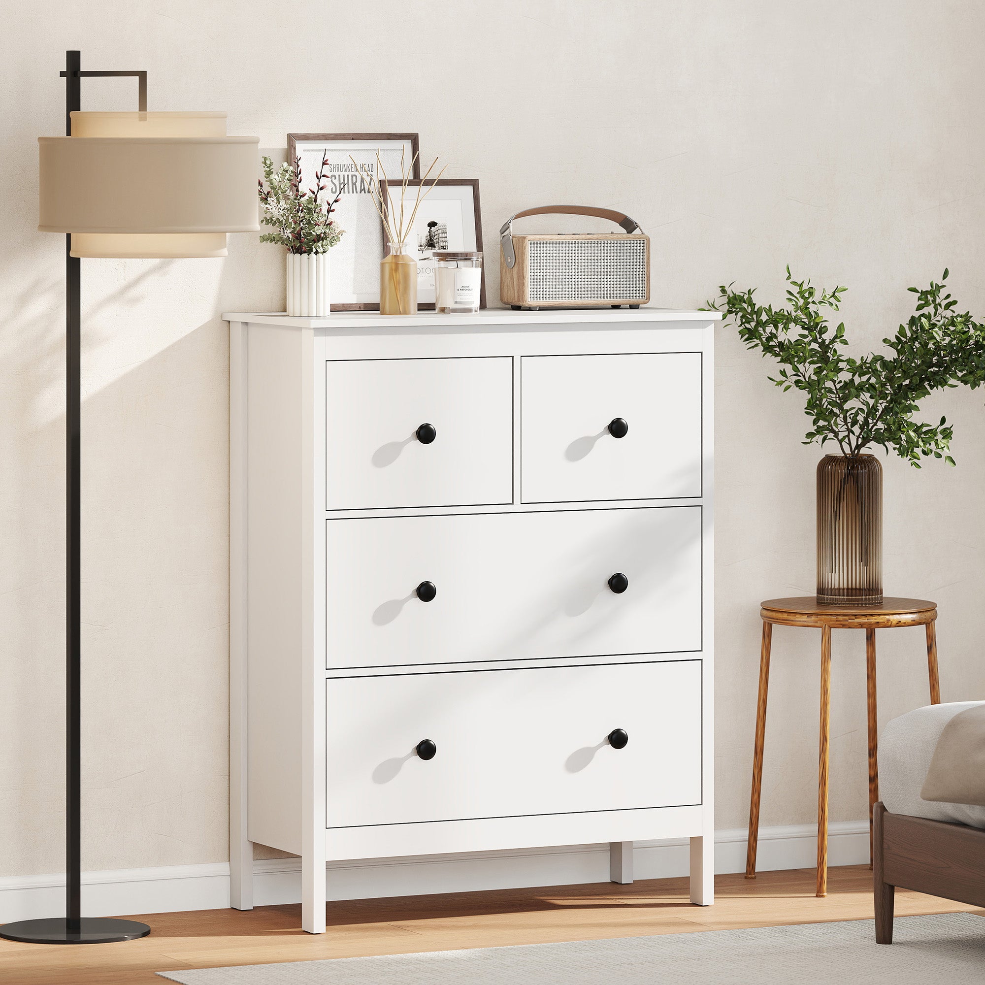 4-Drawer Chest of Drawers for Bedroom and Entrance Multipurpose Wooden, 74x35x97 cm, White