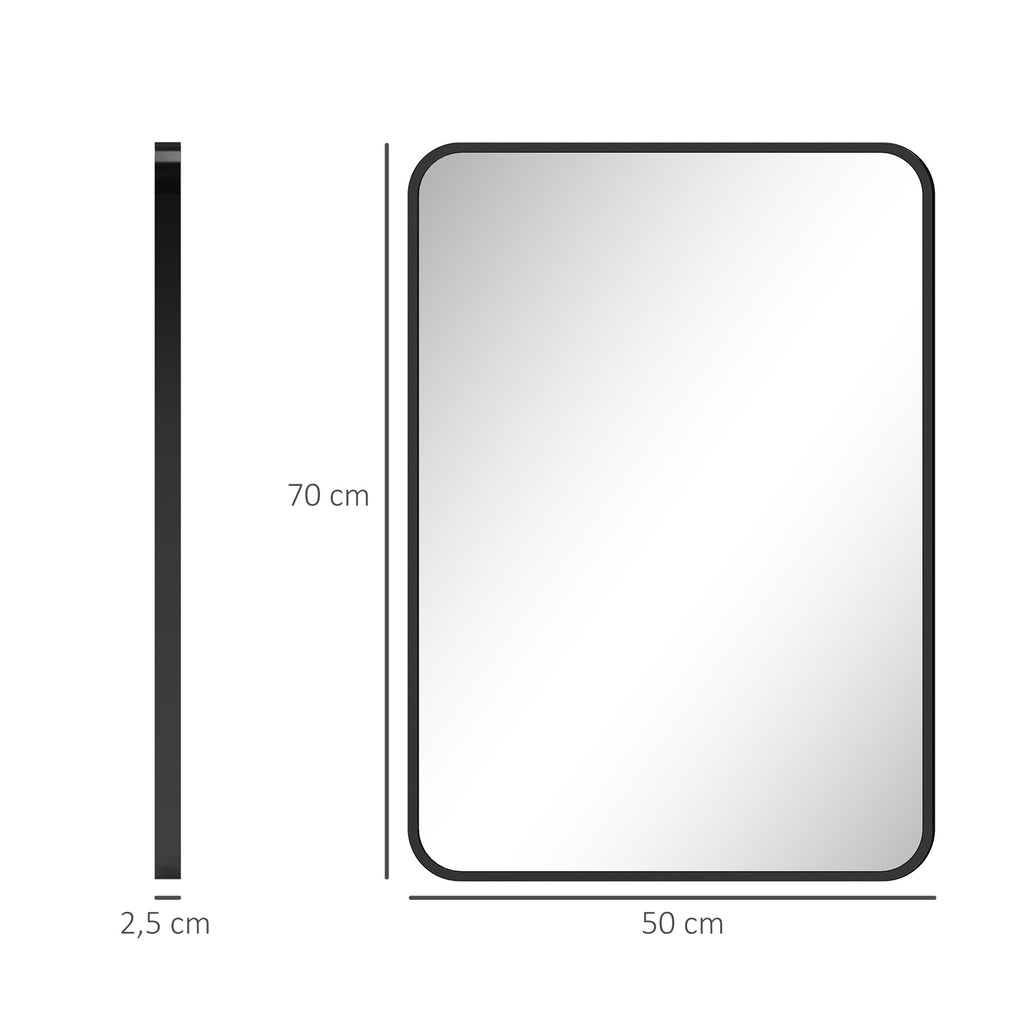 HOMCOM Bathroom Mirror with Metal Frame and Hook, 50x2.5x70 cm, Black