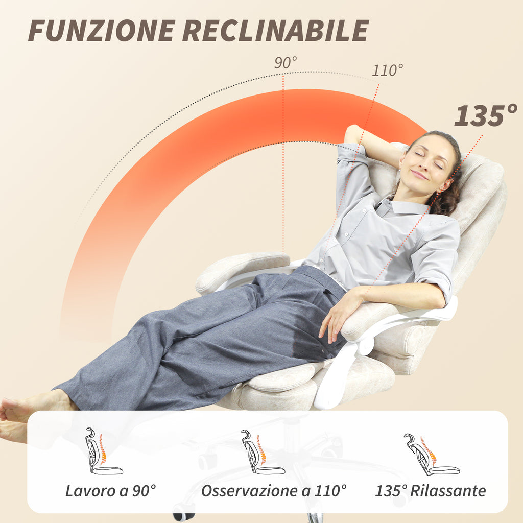 Vinsetto Breathable Leather-Effect Fabric Massage Office Chair with Remote Control and Adjustable Height, Cream