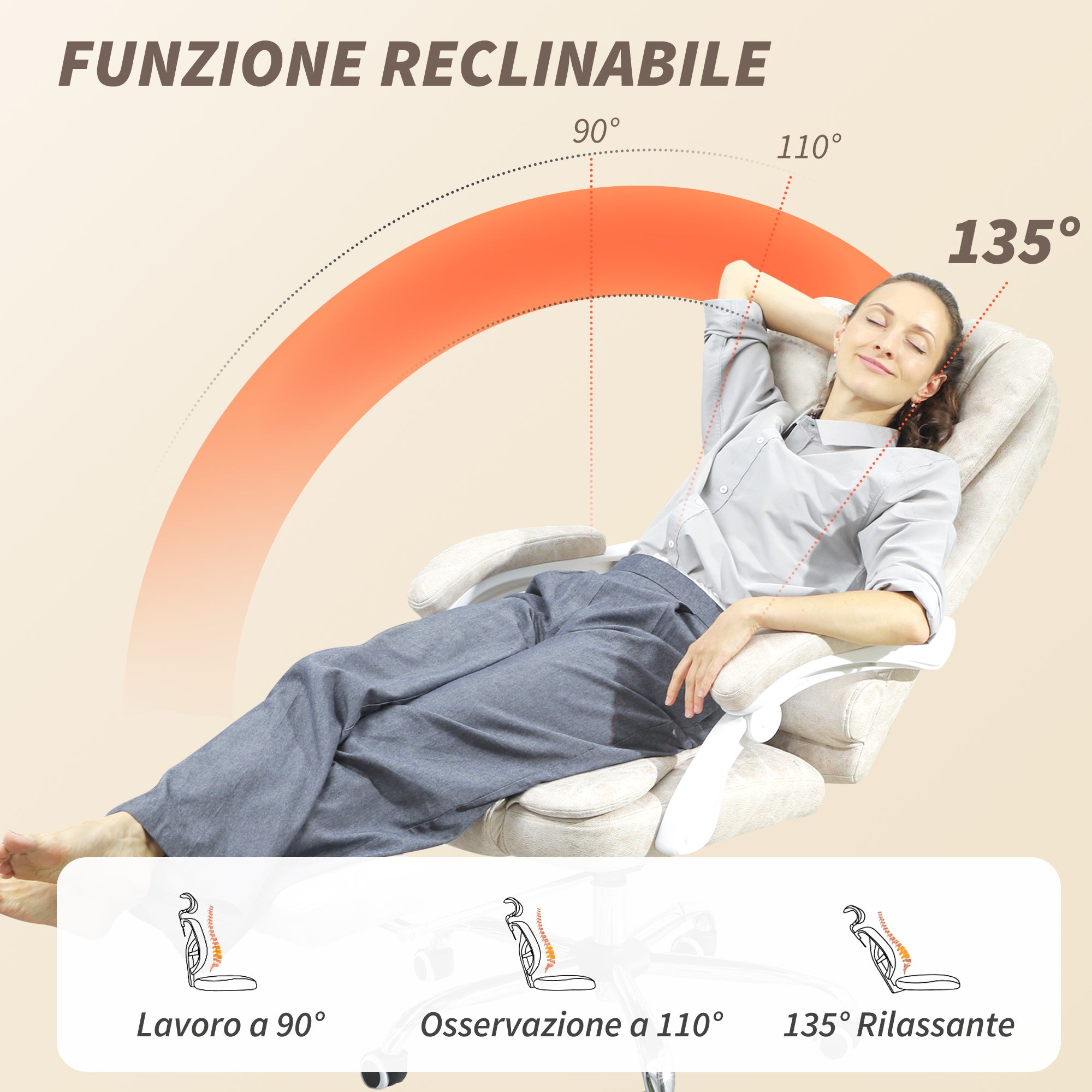 Vinsetto Breathable Leather-Effect Fabric Massage Office Chair with Remote Control and Adjustable Height, Cream