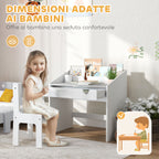 Children's Chair and Table Set for 3-6 Years Old with Organizer and Pull-Out Drawer, Grey Wood