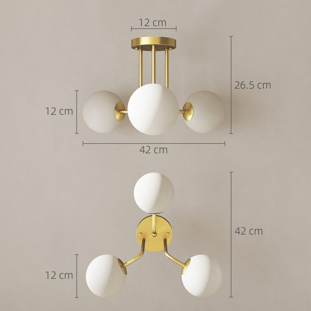 Vintage Ceiling Lamp with 3 Light Points, G9 Sockets, 42x42x26.5 cm, Gold