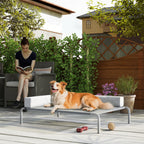 20cm Raised Dog Bed with L-Shaped Cushion, Polyester and Steel, 110x75x30cm, Grey and Silver