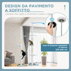 Ceiling Cat Tree with Adjustable 225-255cm Pole, Ball and Platforms, White