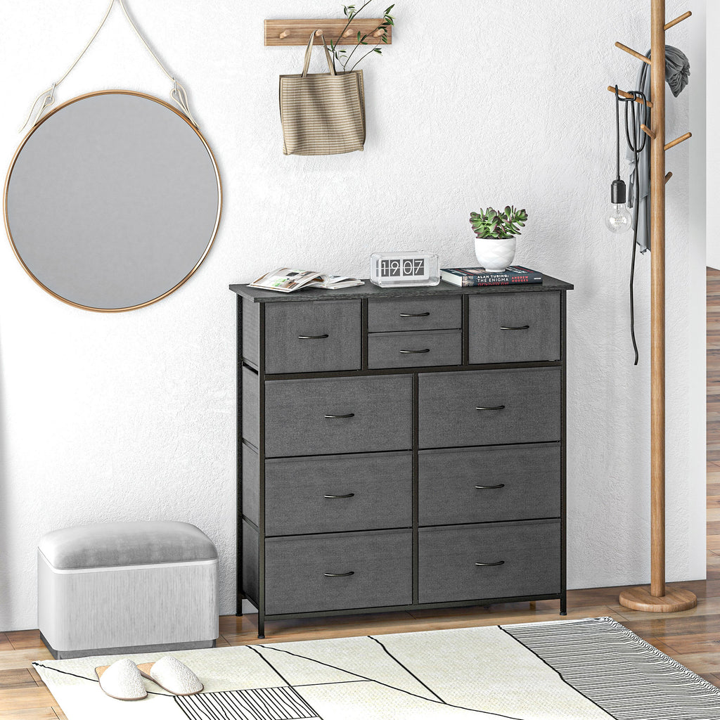 Homcom drawer 10 Modern drawers in non -woven fabric, steel and mdf, 100x30x100 cm, black - Borgè