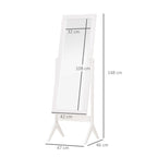Full-Length Mirror with 4 Legs and Adjustable Angle, Wood and Glass, 47x46x148 cm, White