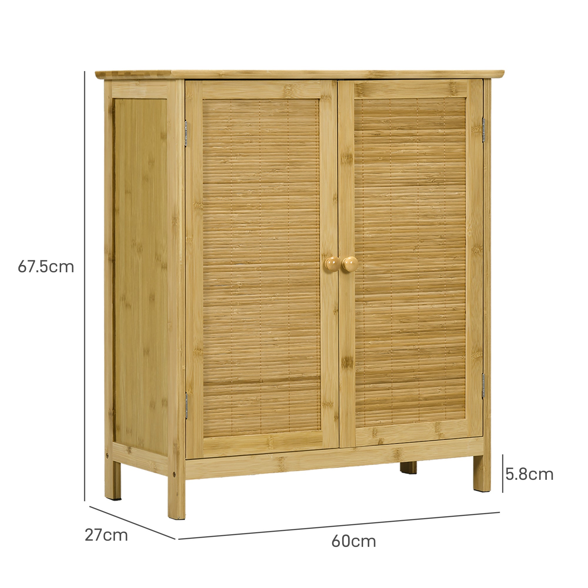 Boho Style Sideboard in Rattan and Bamboo with 2 Doors and Internal Shelf, 60x27x67.5cm, Wood Color