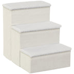 3-Step Dog Stairs with Storage Compartment, Foldable and Washable, 40x54x48 cm, White