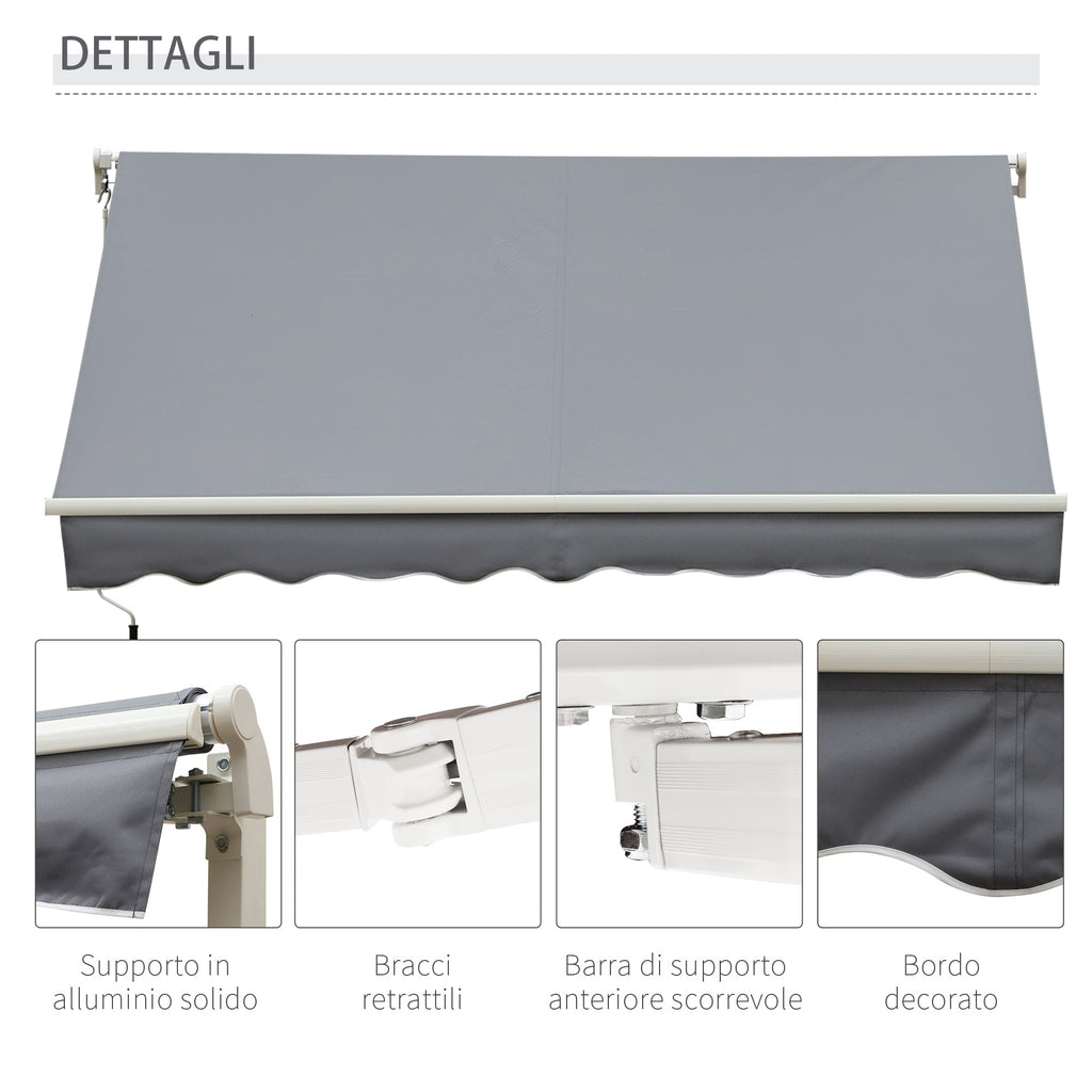 Outsunny sun tent for outdoor outbuilding with metal and aluminum crank, 395x245 cm, gray - Borgè