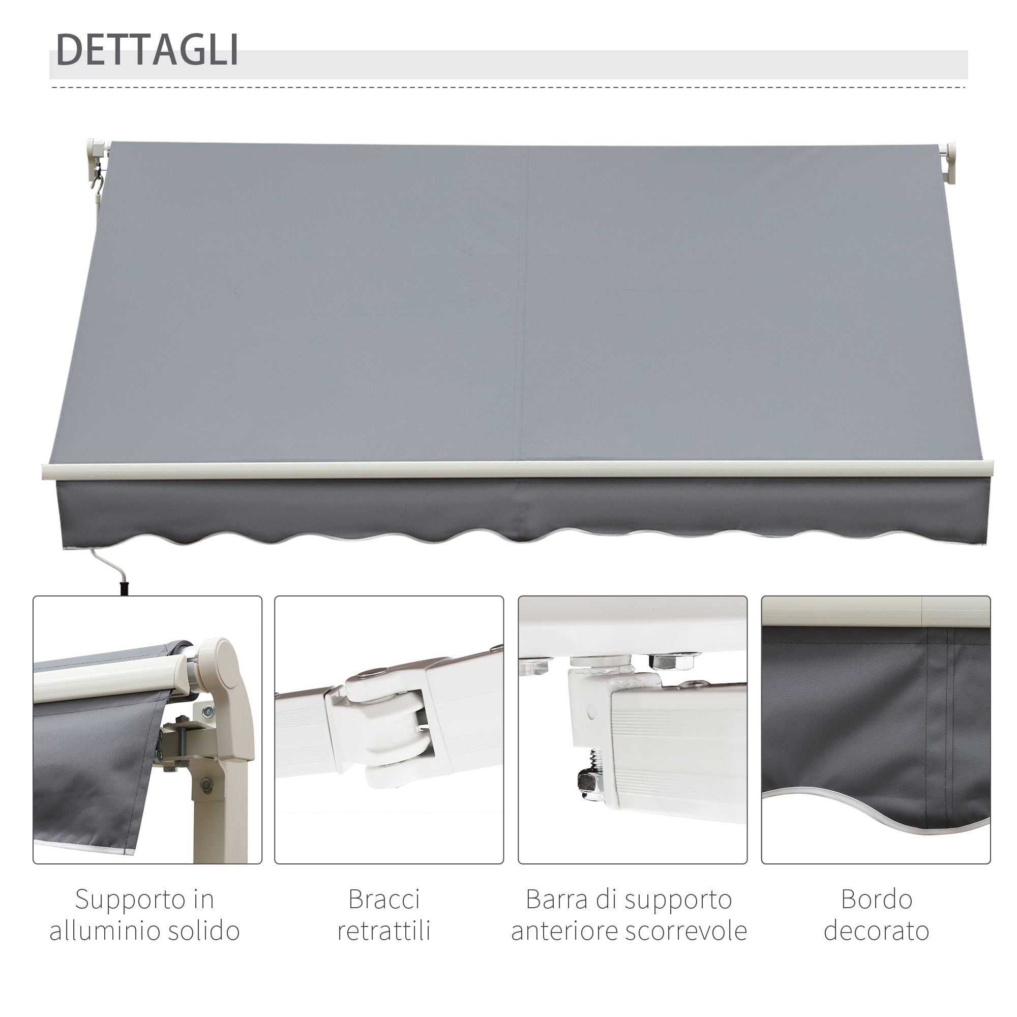 Outsunny sun tent for outdoor outbuilding with metal and aluminum crank, 395x245 cm, gray - Borgè