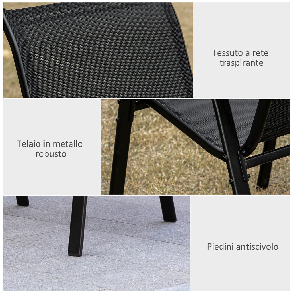 Garden Chairs Set of 4 Pieces with Armrests, in Metal and Breathable Fabric, 70x54x90cm, Black