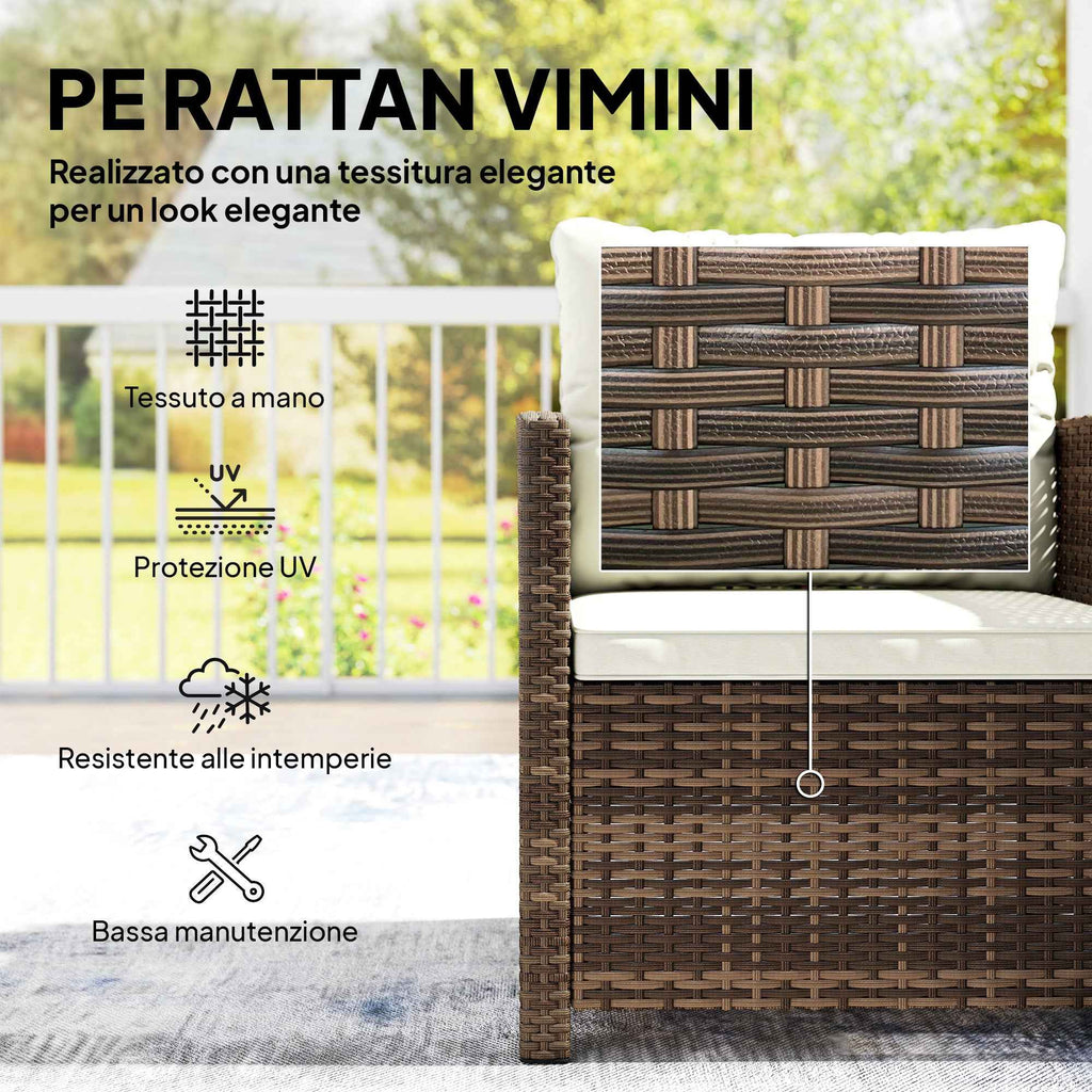 Outsunny 3-Piece PE Rattan and Steel Garden Set with 2 Armchairs with Cushions and Coffee Table, Brown and Cream