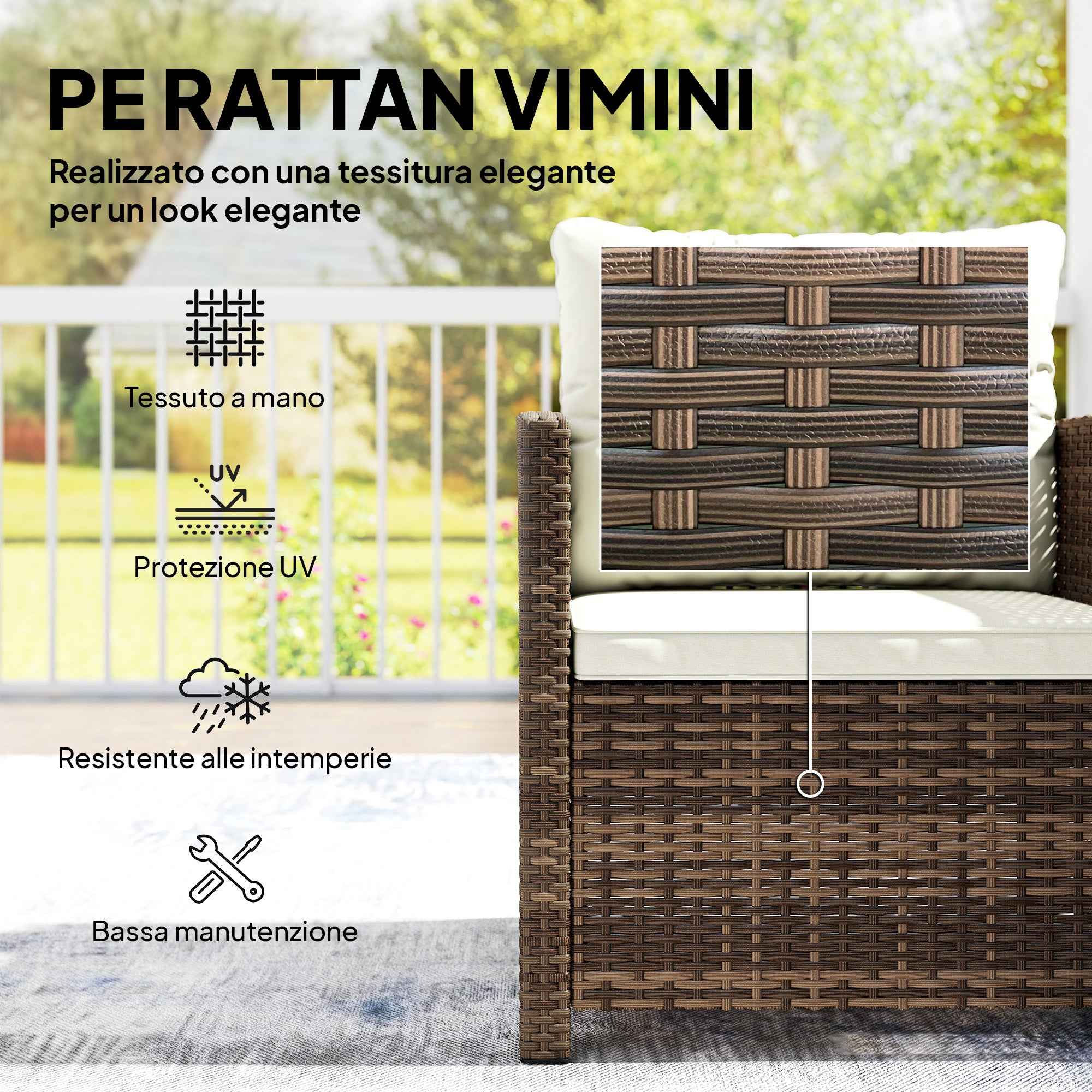 Outsunny 3-Piece PE Rattan and Steel Garden Set with 2 Armchairs with Cushions and Coffee Table, Brown and Cream