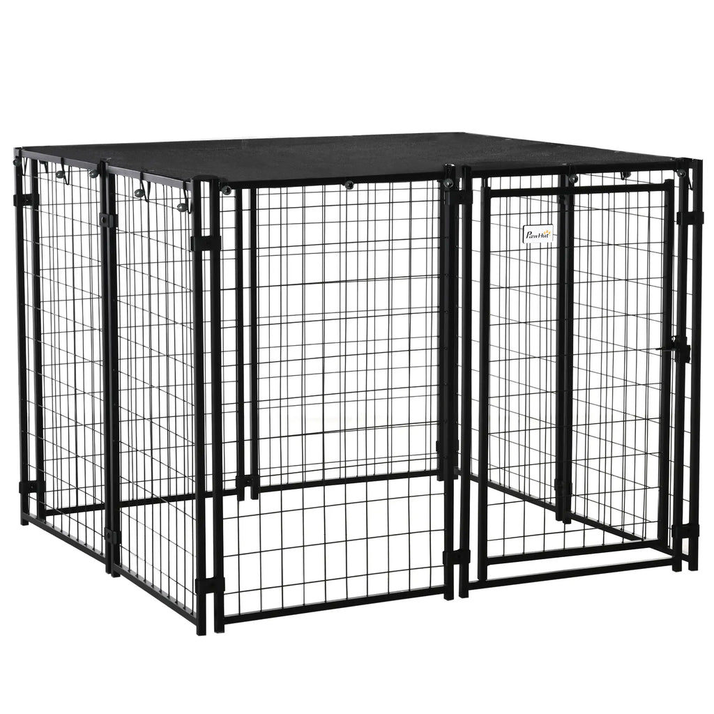 Foldable Dog Playpen with Cover, 8 Panels with Lockable Door, 141x141x113cm, Black