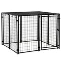 Foldable Dog Playpen with Cover, 8 Panels with Lockable Door, 141x141x113cm, Black - Borge' Group Limited