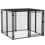 Foldable Dog Playpen with Cover, 8 Panels with Lockable Door, 141x141x113cm, Black