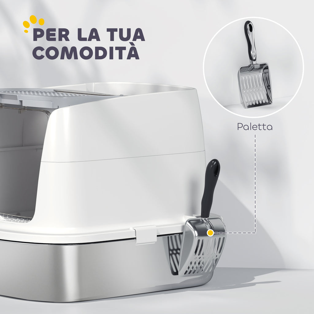 2-Bay Enclosed Cat Litter Box with Deodorizer and Scoop, 52.4 x 41.3 x 39.8 cm, White