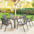 Outsunny Steel Outdoor Set with Rectangular Table and 6 Stackable Texteline Chairs, Light Grey