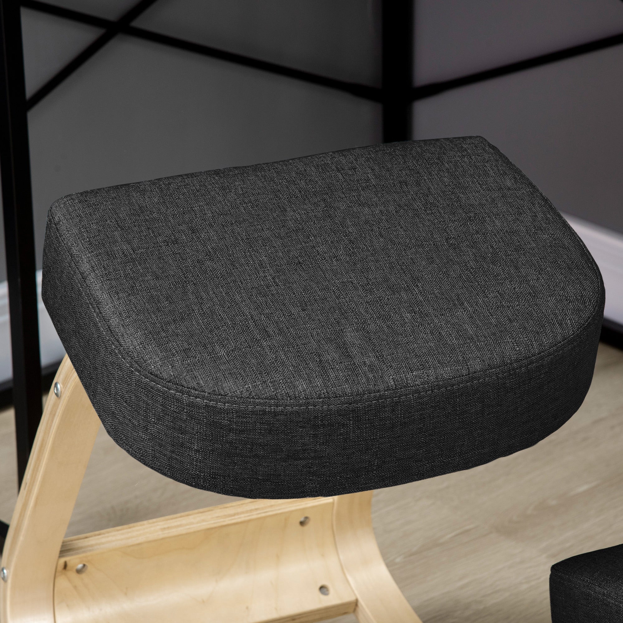 Ergonomic Kneeling Chair in Birch Wood and Cushion, 51x69x58cm, Black